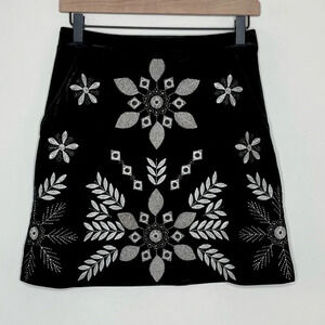 THML Ladies Black Velvet Mini Skirt with Silver And Gold Embroidery black magic